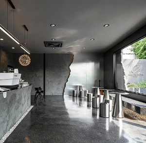 Set Tavolo e Sedie in Acciaio Inox Stile Industriale per Negozi di Tè al Latte, Caffetterie, Pasticcerie e Bar, Sgabelli Commerciali Quadrati - Product Image 4