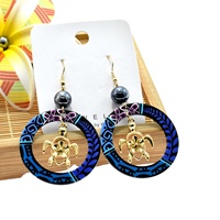 Boucles d'oreilles Hawaïennes en acrylique, boucles d'oreilles des îles du Pacifique, boucles d'oreilles avec tortue de mer dorée et fleur pour femmes et filles