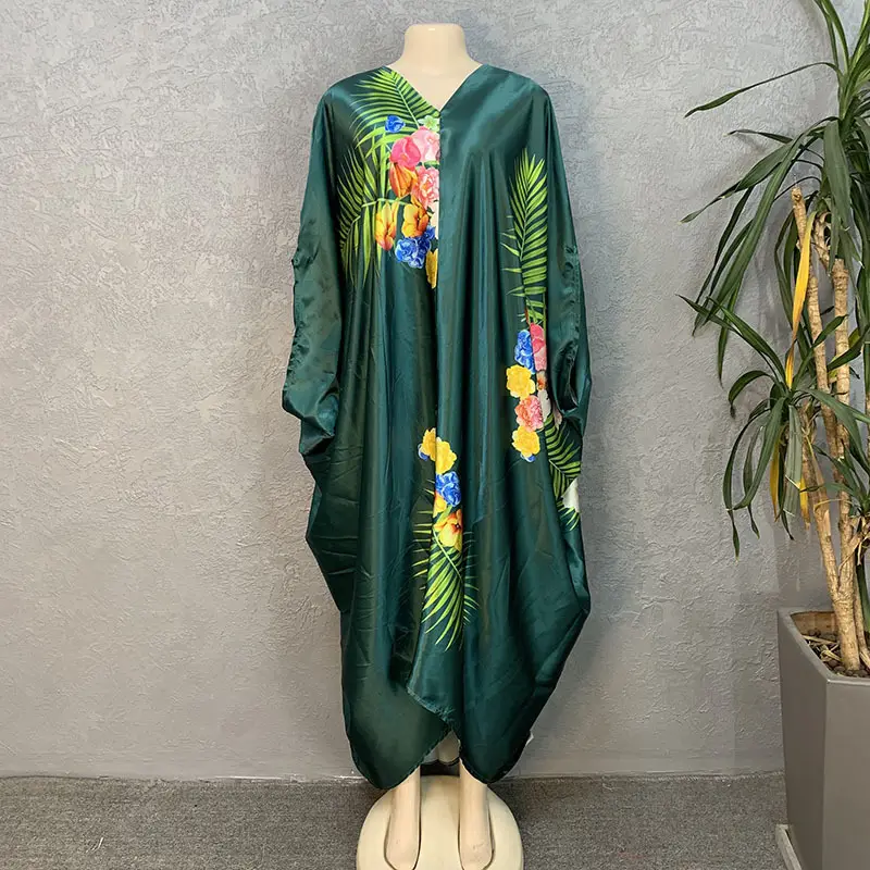 Wholesale Africa Clothing Dress For Women Long Dress New Fashion Silk Print Multi Color Kaftan