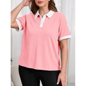 Custom Womens Plus Size <b>Polo</b> Shirt Short Sleeve Color Block Loose Fit Casual <b>Top</b> Summer Wear - Product Image 2