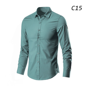 Camisa de manga larga clásica de color sólido de viaje de negocios multicolor transpirable cómoda no fácil de pilling cs259 - Product Image 3