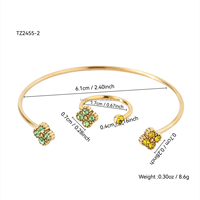 Bracelet et bague en acier inoxydable de haute qualité, sertis de diamants, plaqués or 18 carats, résistants à la décoloration