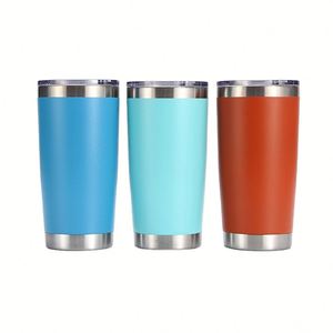 Gobelet isotherme de 20 oz en acier inoxydable à double paroi, revêtement poudré, pour café en voiture, avec paille - Product Image 1
