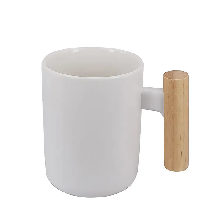 custom made Ceramic Coffee Mug porcelain coffee cup bamboo wooden handle zakka mug for gift idea