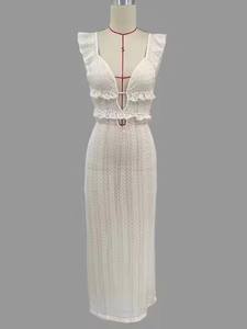 <span class=keywords><strong>Femme</strong></span> vacances tricoté plage robe femmes sans manches voir à travers taille haute longue couvrir robe col en V profond robes Sexy - Product Image 4