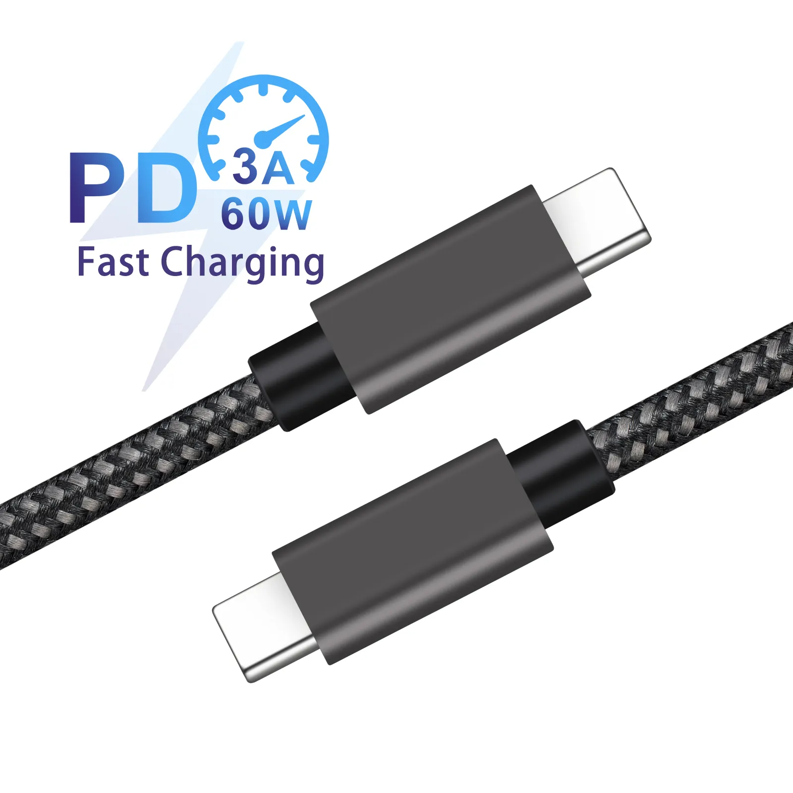 Cable de datos USB C a USB C, Cable de carga rápida para teléfono, 60W, 3A, tipo C