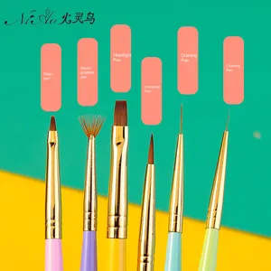 ชุดแปรงเพ้นท์เล็บขนสังเคราะห์ด้ามไล่สีสันสดใส สำหรับวาดลายเส้นและแกะสลักแบบแบน ใช้กับเจลยูวี - Product Image 2
