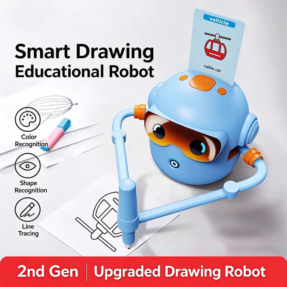 Rechargeable Smart Drawing Robot Voice Broadcast Flexible Arms Pen Card ...