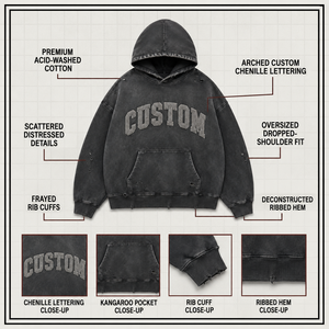 Custom 500Gsm Heavyweight <b>Pullover</b> Hoodie Washed Embossed Graphic Oversized Kangaroo Pocket Streetwear Custom <b>Men</b> Hoodie - Product Image 3