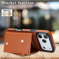 Étui portefeuille minimaliste en PU avec fermeture éclair pour iPhone et Samsung, emplacements anti-RFID, support intégré, dragonne et bandoulière, coque antichoc