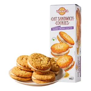 Wholesale tahini cream center filling cookies oat sandwich biscuits oat cookies