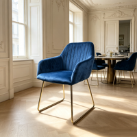 Fauteuil d'appoint de luxe en velours doré avec structure métallique, chaise de salle à manger pour hôtel, chaises rembourrées pour salon - Vente en gros