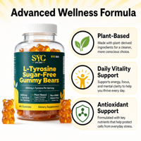 Gummies de L-Tyrosine OEM sans sucre 1000mg, haute biodisponibilité, végétaliennes, supplément énergétique pour personnalisation de marque