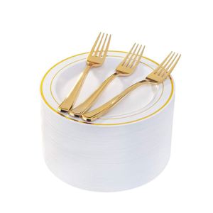 Wholesale Luxury Golden Rim White Bone China Dinner <b>Plate</b> 6/7/8/10 Inch 50pcs Eco-Friendly Europe Style - Product Image 1