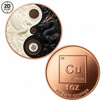 Pièce commémorative personnalisée en cuivre pur 999 de 1 oz, imprimée en couleur 2D, motif Yin Yang Dragon Phénix