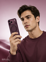 Étui de protection en PC TPU magnétique anti-chute avec support rotatif, finition mate, respectueux de la peau, pour 18 Pro Max, couleur Bourgogne