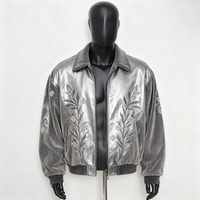 Veste d'hiver vintage en cuir PU rouge personnalisée avec un design brillant sur le devant, écologique, de luxe pour hommes