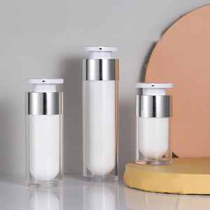 Flacon pompe à vide en acrylique 30 ml blanc nacré, flacon d'émulsion 15 ml à pompe rotative, flacon d'émulsion à pression personnalisable avec votre marque - Product Image 1