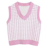 Gilet en tricot pour femme, col en V, sans manches, pull-over doux et chaud, style décontracté preppy, logo personnalisé