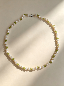 Collar de Perlas de Agua Dulce Naturales de Grado AAAA de 6.5-7mm, Cuarzo Verde, Cadena de Plata de Ley 925 con Baño de Rodio de 18 Pulgadas, Estilo Vintage - Product Image 1
