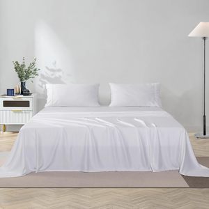 OEKO TEX 300TC 100% バンブービスコースベッドシーツセットキングサイズホワイト & シルバーカラー4pcsウーブンシンプル60ソリッドグレード持続可能 - Product Image 1