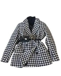W1048 оптовая продажа Женский твидовый блейзер с хлопковой подкладкой модные шерстяные зимние пальто для женщин 2021 с сумкой