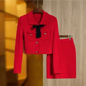 SR2225 высококачественный Женский комплект с юбкой кардиган женский вязаный свитер одежда для женщин формальный элегантный