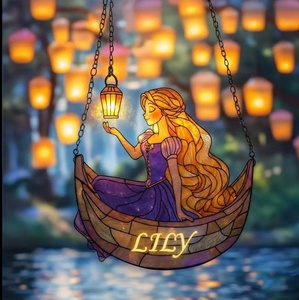 OEM ODM Présentoir en acrylique, Attrape-soleil en acrylique Princesse Tangled, Lanterne en acrylique effet vitrail à motif de personnage de dessin animé, Décoration de fenêtre, Cadeau - Product Image 1