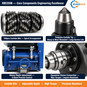 XUANHUA Fresadora Eléctrica de Carreteras 220V 380V, Ancho de 250mm, 108 Brocas de Carburo, Profundidad de 5-8mm, <span class=keywords><strong>Escarificador</strong></span> de Pavimento Asfáltico OEM - Product Image 4