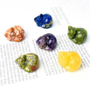 Wholesale Handmade <strong>Red</strong> Jasper Xiuyan <strong>Jade</strong> Crystal <strong>Stone</strong> Mix Materials Sleeping Cats for Decor - Product Image 3