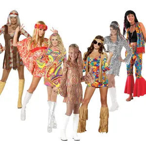 Baige Hot Bán Womens 60S 70S Retro Disco Hippy Groovy Ưa Thích Ăn Mặc Trang Phục Hiệu Suất Mặc Lễ Hội Hippie Cô Gái Quần Áo