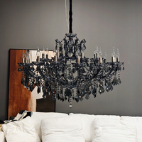 Lampe suspendue classique en cristal fumé avec cadre chromé, plusieurs ampoules bougies, luminaire suspendu pour salle à manger de luxe, décoration de maison de prestige