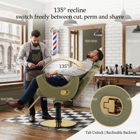 Fauteuil de Barbier de Luxe Inclinable, Chaise de Coiffure Hydraulique Réglable en Hauteur, Base Rotative Dorée pour Mobilier de Salon de Coiffure