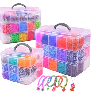 Groothandel Populaire Kleurrijke Kids Diy Loom Bands 3-Layer Elastiekjes Elastische Rubberen Band Armbanden Met Weven Frames