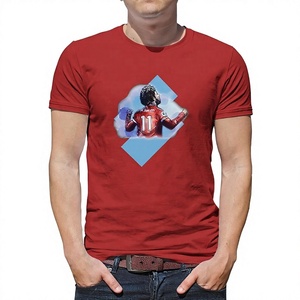 T-shirt promotionnel d'été en polycoton prérétréci, col rond délicat, coupe classique, imprimé multicolore, vente en gros - Product Image 1