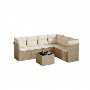 Conjunto de Sofás de Jardín de Ratán Beige, 6 Plazas, Muebles de Exterior Resistentes a la Intemperie, Diseño Contemporáneo - Product Image 1