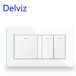 Delviz強化クリスタルガラススイッチパネル、AC 110V〜250Vスクエア16Aパワーコントローラー、<span class=keywords><strong>3</strong></span>ギャング2ウェイプッシュボタンウォールランプスイッチ - Product Image 2