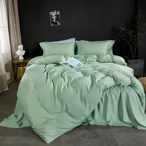 4 pcs Bamboo fiber comforter sets duvet cover flat sheet custom size solid color embroidery flower bedding sets