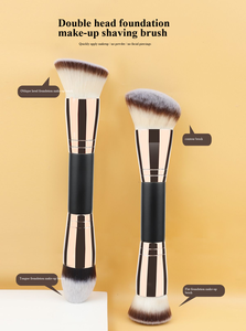 Pinceau de maquillage professionnel à double tête, format voyage, poils synthétiques doux de qualité supérieure, végan, pour poudre et anticernes, avec manche en bois - Product Image 5