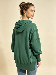 Sudadera con capucha de color sólido para mujer, con borde sin rematar, manga larga, hombros caídos, para primavera y otoño - Product Image 3