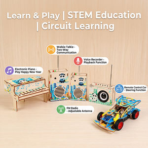 Kit STEM <span class=keywords><strong>de</strong></span> Aprendizaje Científico 5 en 1: Piano Electrónico <span class=keywords><strong>de</strong></span> Madera Hecho a Mano, Radio, Walkie Talkie, Grabadora <span class=keywords><strong>de</strong></span> Voz y Coche RC para la Escuela - Product Image 3