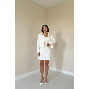 Ensemble de costume blanc cassé pour femme, veste et jupe, deux pièces, en polyester tissé, tenue formelle - Product Image 4