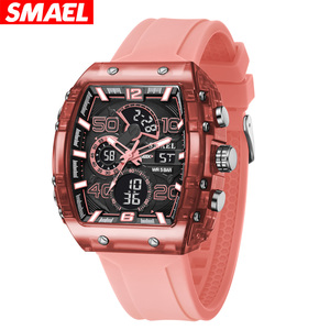 SMAEL 8109 Orologio Analogico Digitale alla Moda con Doppio Fuso Orario, Quadrante Quadrato in Silicone, Giorno <span class=keywords><strong>e</strong></span> Settimana, Allarme, Luminoso, Impermeabile, Orologio al Quarzo da Uomo - Product Image 2
