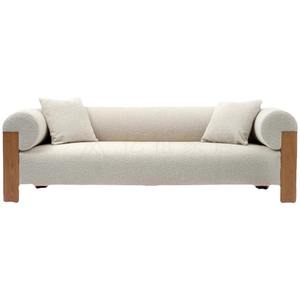 Sofá de Madera Maciza Color Crema, Estilo Japonés, Lana de Cordero, Diseño Minimalista, Tres Plazas, Sofá de Hotel, Duradero - Product Image 5