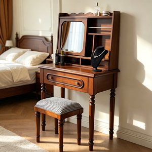 Traditional <b>Solid</b> <b>Wood</b> Makeup Vanity Set With Flip <b>Top</b> Mirror And Stool Mahogany Bedroom Dressing <b>Table</b> Storage Desk - Product Image 1