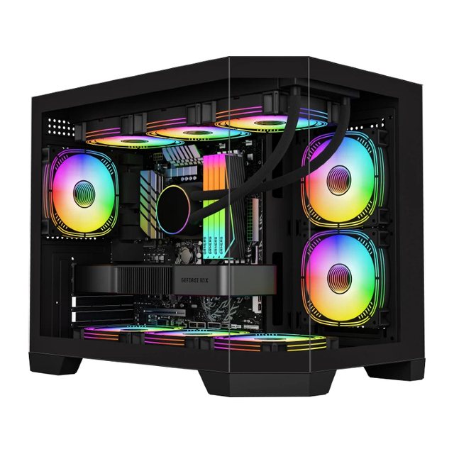 2026 New Style MATX ITX Gaming Tower Cabinet with Power Supply Curved Tempered Glass Gamer PC RGB Case Support 360 Water Cooler