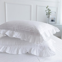 Taies d'oreiller rectangulaires en sergé 100 % coton, style enveloppe, lot de deux, bords volantés style princesse, blanc