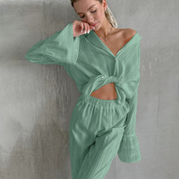 Nouvel ensemble de pyjama en pur coton rayé à manches longues, confortable et respirant, pour femme, collection automne-hiver 2026 Europe-Amérique