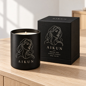 Vela Aromática Aikun Negra Mate con Aroma a Té Blanco, 245g, Una Sola Mecha, Caja de Regalo con Diseño Impreso, Logotipo Personalizado, Pedido al por Mayor para Decoración del Hogar - Product Image 1