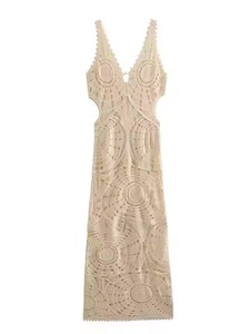 <span class=keywords><strong>Vestiti</strong></span> da donna per vacanze <span class=keywords><strong>in</strong></span> spiaggia <span class=keywords><strong>eleganti</strong></span> con scollo a V senza maniche Vestidos a tinta unita lavorati a <span class=keywords><strong>maglia</strong></span> abiti lunghi all'uncinetto - Product Image 5